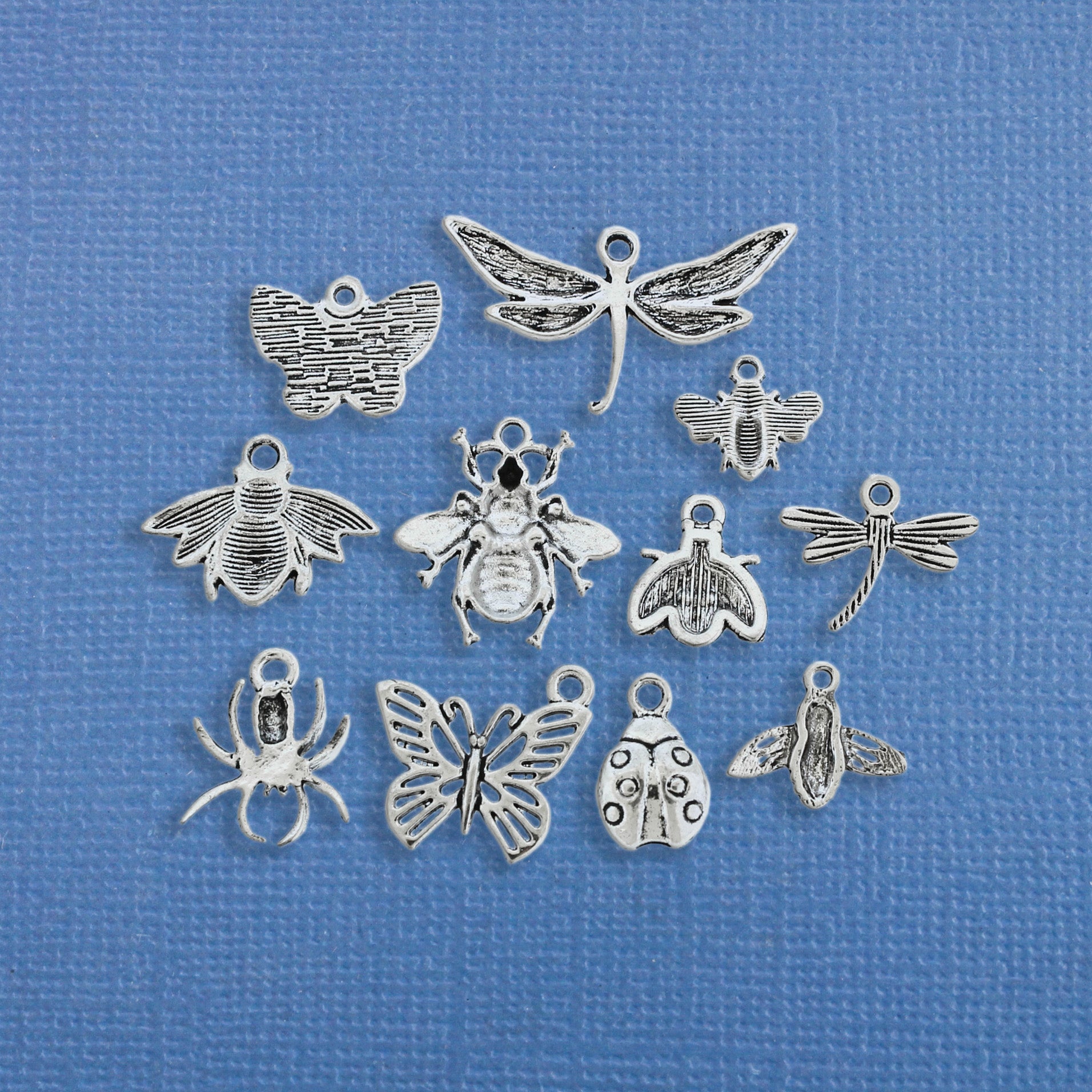 Bug Charm Collection Antique Silver Tone 11 Charms - COL206
