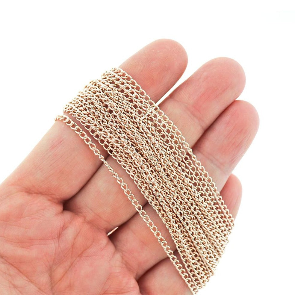 Bulk Rose Gold Tone Curb Chain 32ft - 2mm - FD398