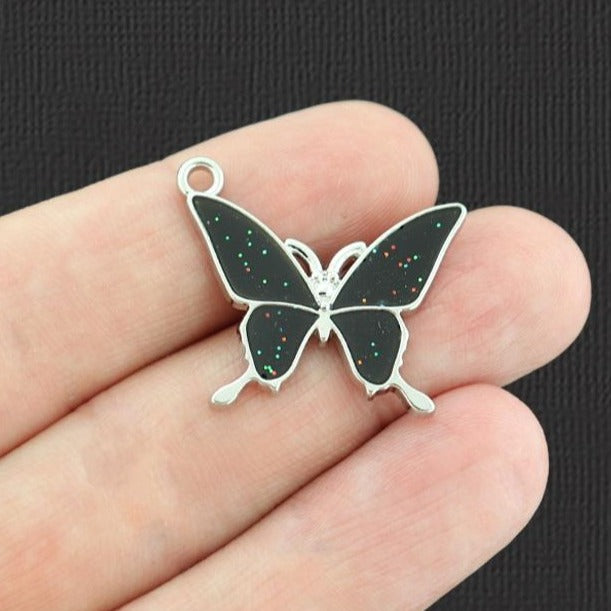 Breloque en émail argenté avec changement d'humeur papillon - E990