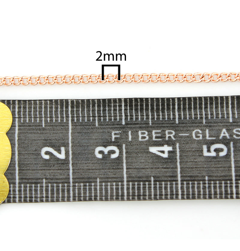 BULK Rose Gold Tone Curb Chain - 2mm - Choose Your Length - 1 Meter + - CH045