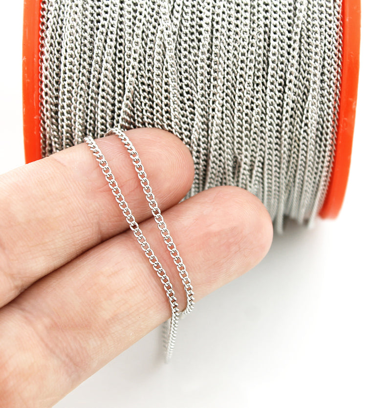 BULK Platinum Plated Curb Chain - 1.5mm - Choose Your Length - 1 Meter + - CH050