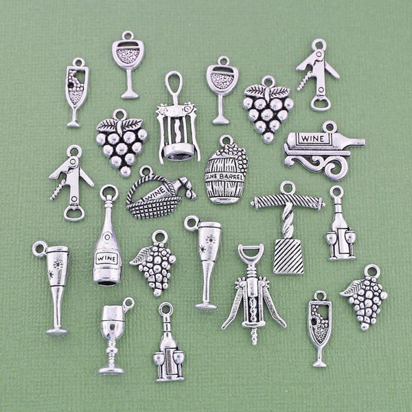Deluxe Wine Charm Collection Ton argent antique 22 breloques - COL262