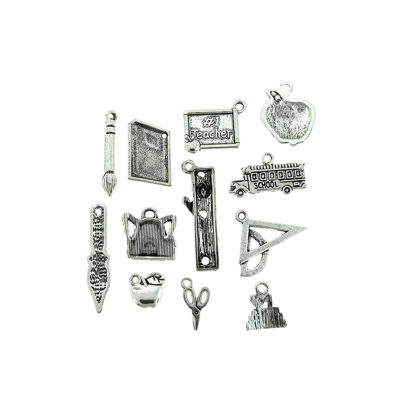 Teacher Charm Collection Ton argent antique 12 breloques différentes - COL338