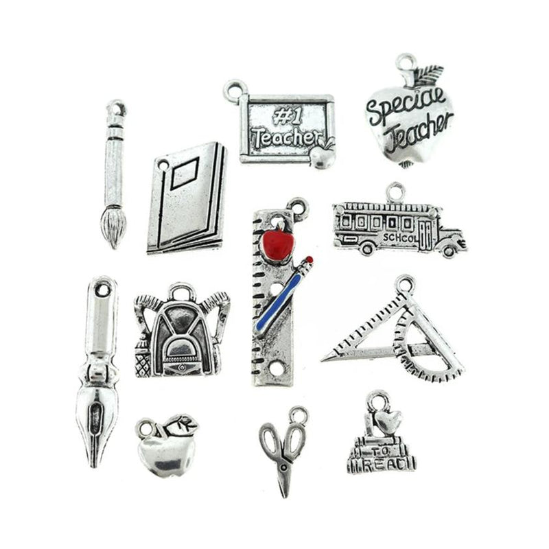 Teacher Charm Collection Ton argent antique 12 breloques différentes - COL338