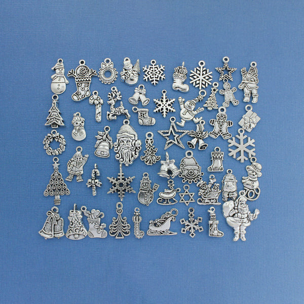 Christmas Charm Collection Antique Silver Tone 50 Charms - COL362H
