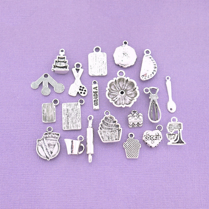Deluxe Baking Charm Collection Antique Silver Tone 20 Different Charms - COL075