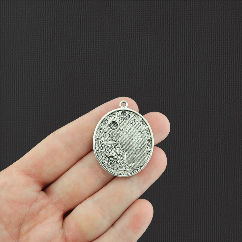 Cactus Pendant Antique Silver Tone Charms with Imitation Turquoise - SC1111