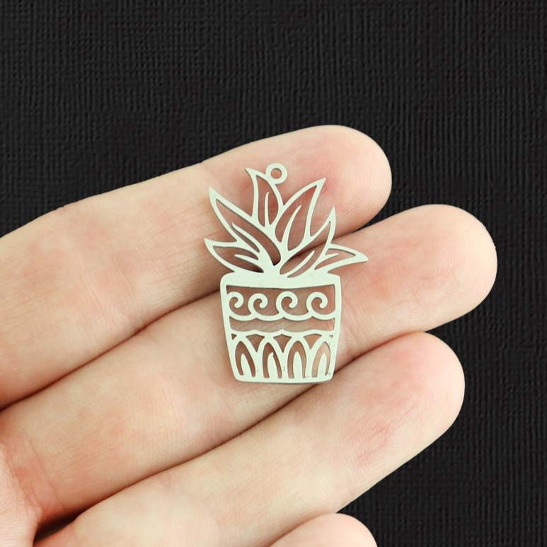 Cactus Stainless Steel Charm 2 Sided - SSP456