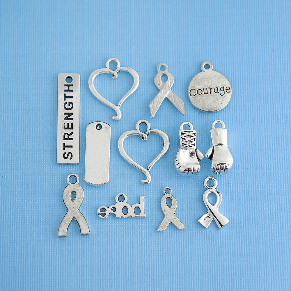 Cancer Survivor Charm Collection Antique Silver Tone 12 Charms - COL031