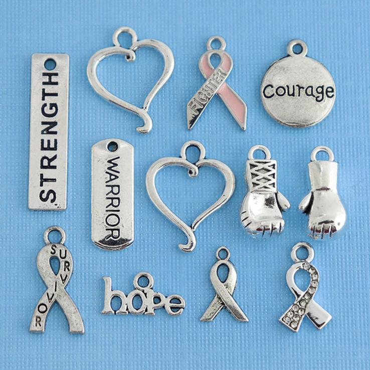 Cancer Survivor Charm Collection Antique Silver Tone 12 Charms - COL031