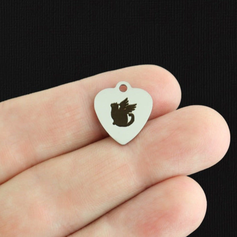 Cat Memorial Stainless Steel Small Heart Charms - BFS012-7967
