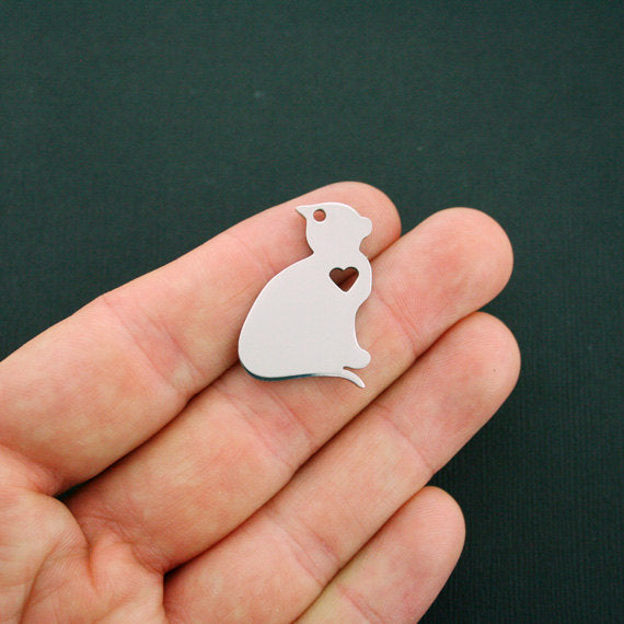Cat Silver Tone Stainless Steel Charm 2 Sided - MT425