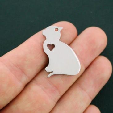 Cat Silver Tone Stainless Steel Charm 2 Sided - MT425