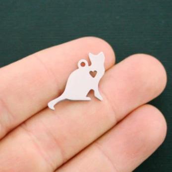 Chat Argenté Acier Inoxydable Charms 2 Faces - MT442
