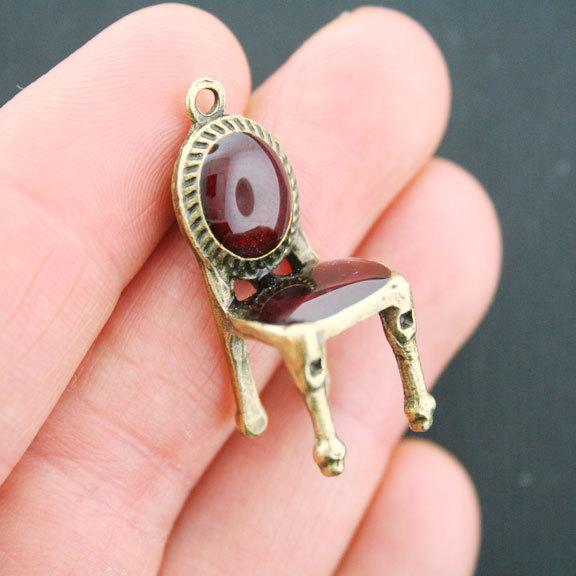 Chair Antique Bronze Tone Enamel Charm 3D - BC1464