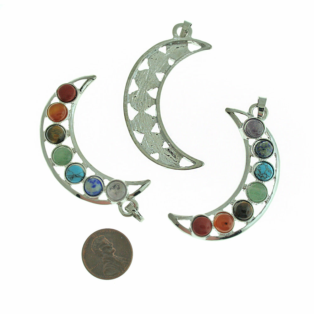Chakra Natural Gemstone Crescent Moon Pendant - GEM173