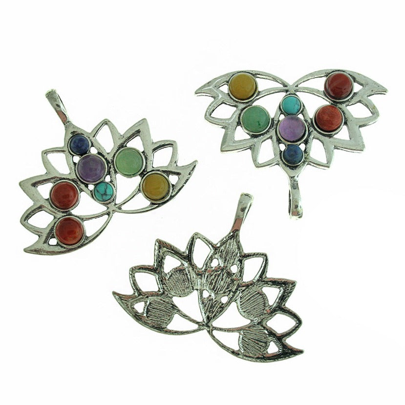 Chakra Natural Gemstone Lotus Flower Pendant - GEM107