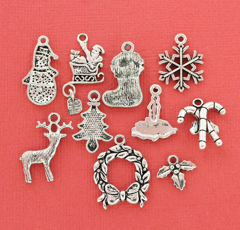 Collection de breloques de Noël ton argent antique 10 breloques différentes - COL048