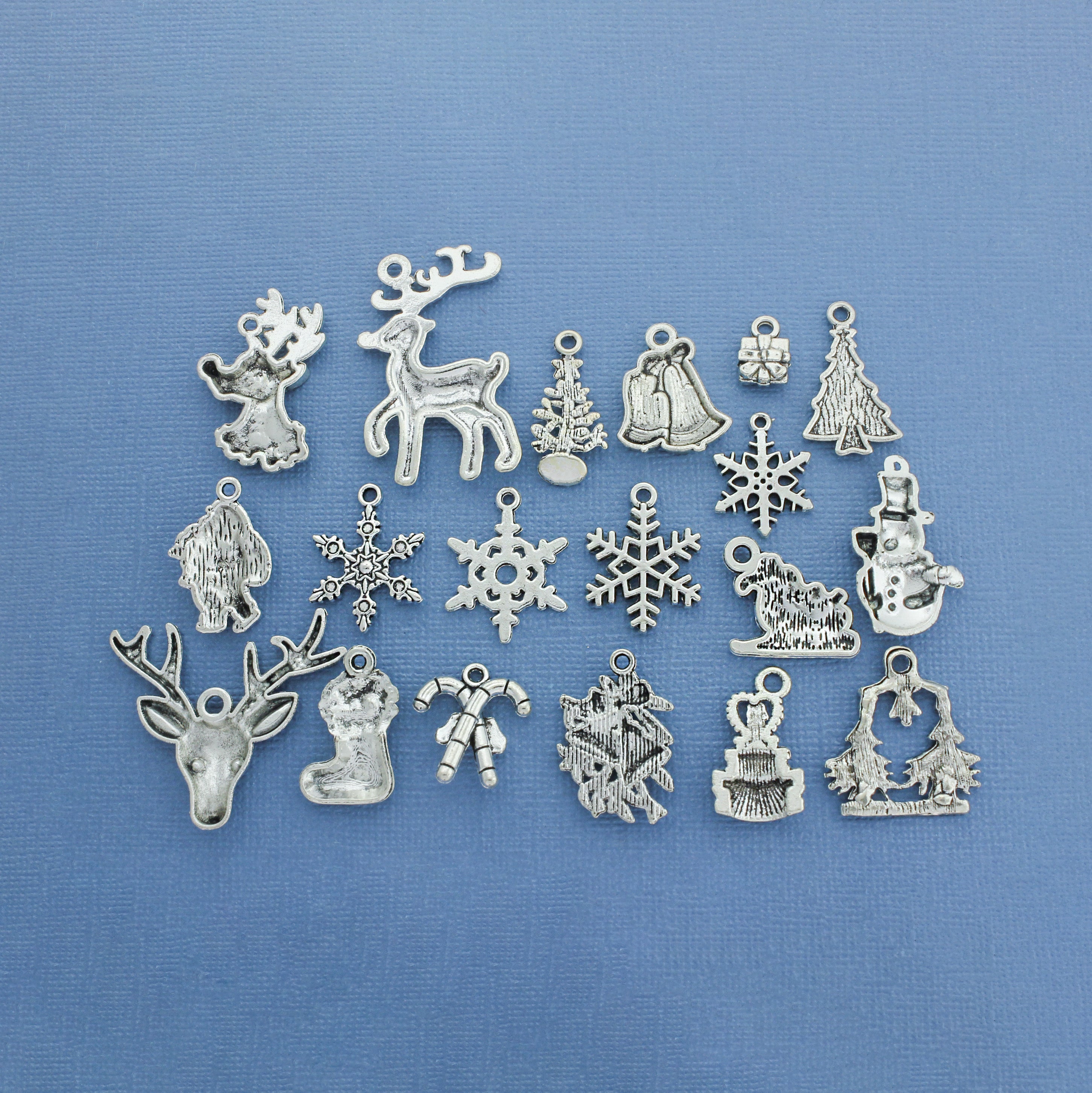Christmas Charm Collection Antique Silver Tone 19 Different Charms - COL131H