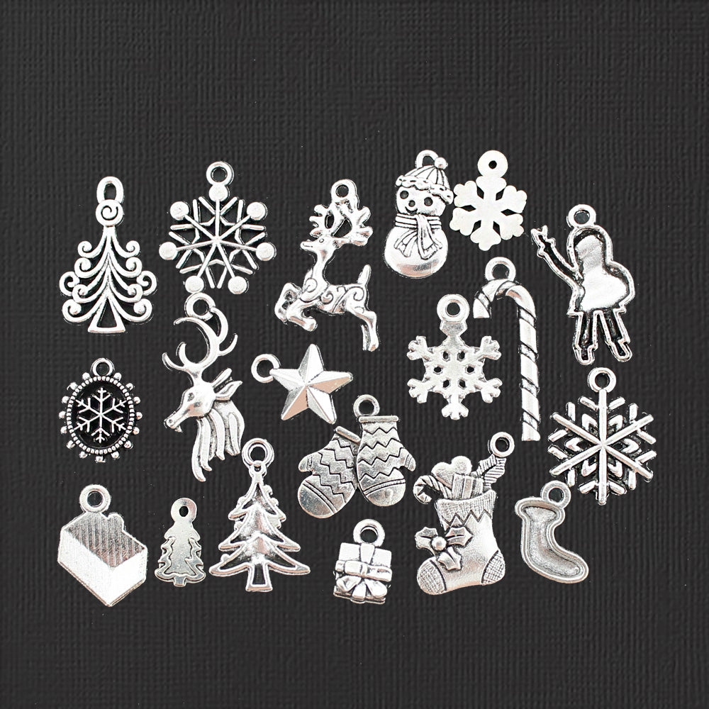 Collection de breloques de Noël ton argent antique 19 breloques différentes - COL369