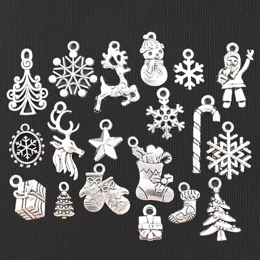 Collection de breloques de Noël ton argent antique 19 breloques différentes - COL369