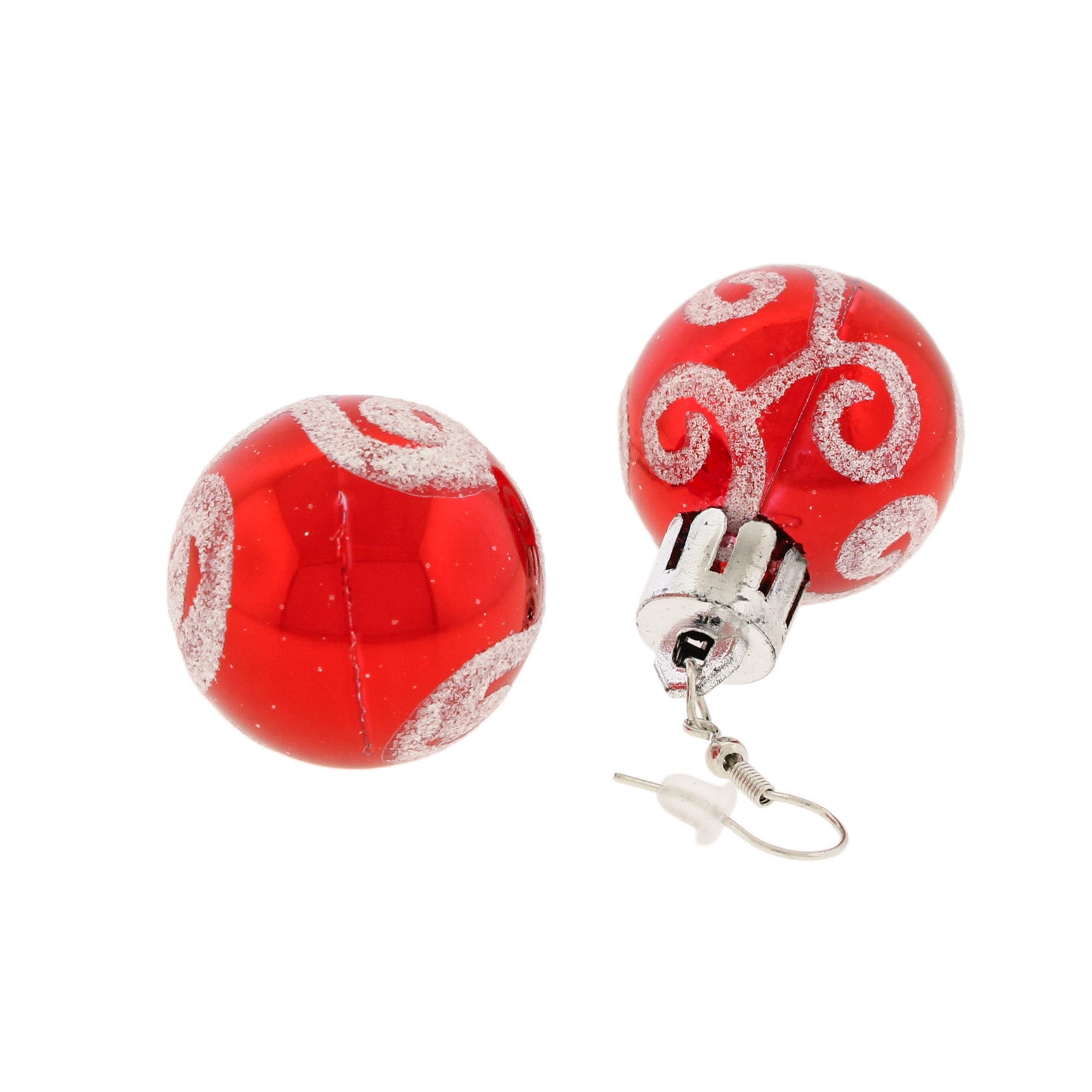 Boucles d'oreilles françaises argentées - Ampoules de Noël rouges - 60 mm x 30 mm - 2 pièces 1 paire - ER516