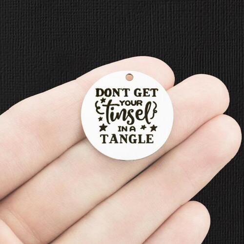 Breloques rondes de Noël en acier inoxydable de 25 mm - Ne laissez pas vos guirlandes s'emmêler - BFS009-6391