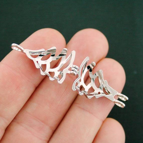 Christmas Tree Bead Cage Antique Silver Tone Charm 3D  - SC7424