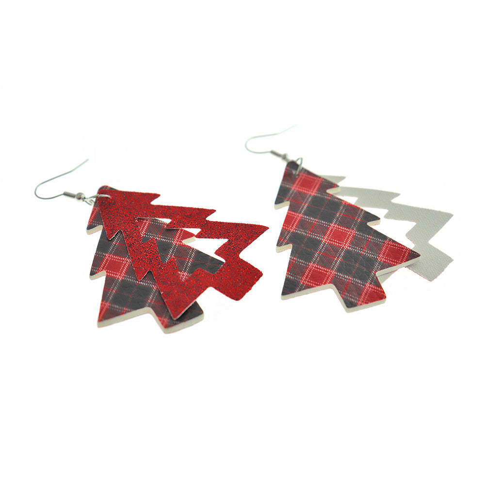 Christmas Tree Imitation Leather Earrings - French Hook Style - 2 Pieces 1 Pair - ER598
