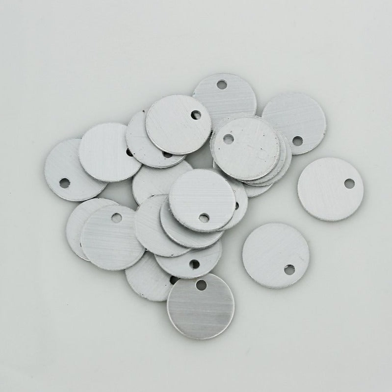 Circle Stamping Blanks - Silver Brushed Aluminum - 12.5mm - 10 Tags - MT292