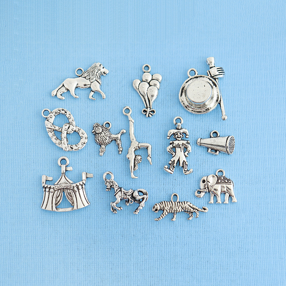 Circus Charm Collection Antique Silver Tone 12 Charms - COL334