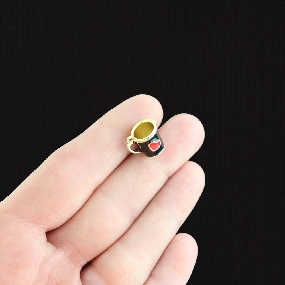 Coffee Cup Gold Tone Enamel Charm 3D - E1493