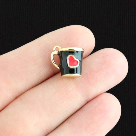 Coffee Cup Gold Tone Enamel Charm 3D - E1493