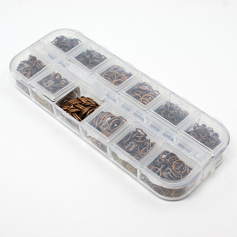 Copper Tone Jump Rings Assorted Sizes in Handy Storage Box 4mm to 10mm - JBOX11