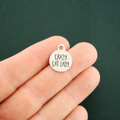 Crazy Cat Lady Stainless Steel Small Round Charms - BFS002-1813