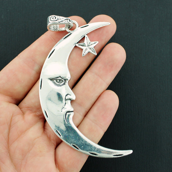 Crescent Moon Antique Silver Tone Charms - SC7660