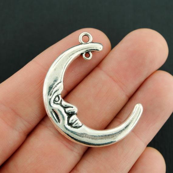 Croissant de lune connecteur ton argent antique charme 2 faces - SC7960
