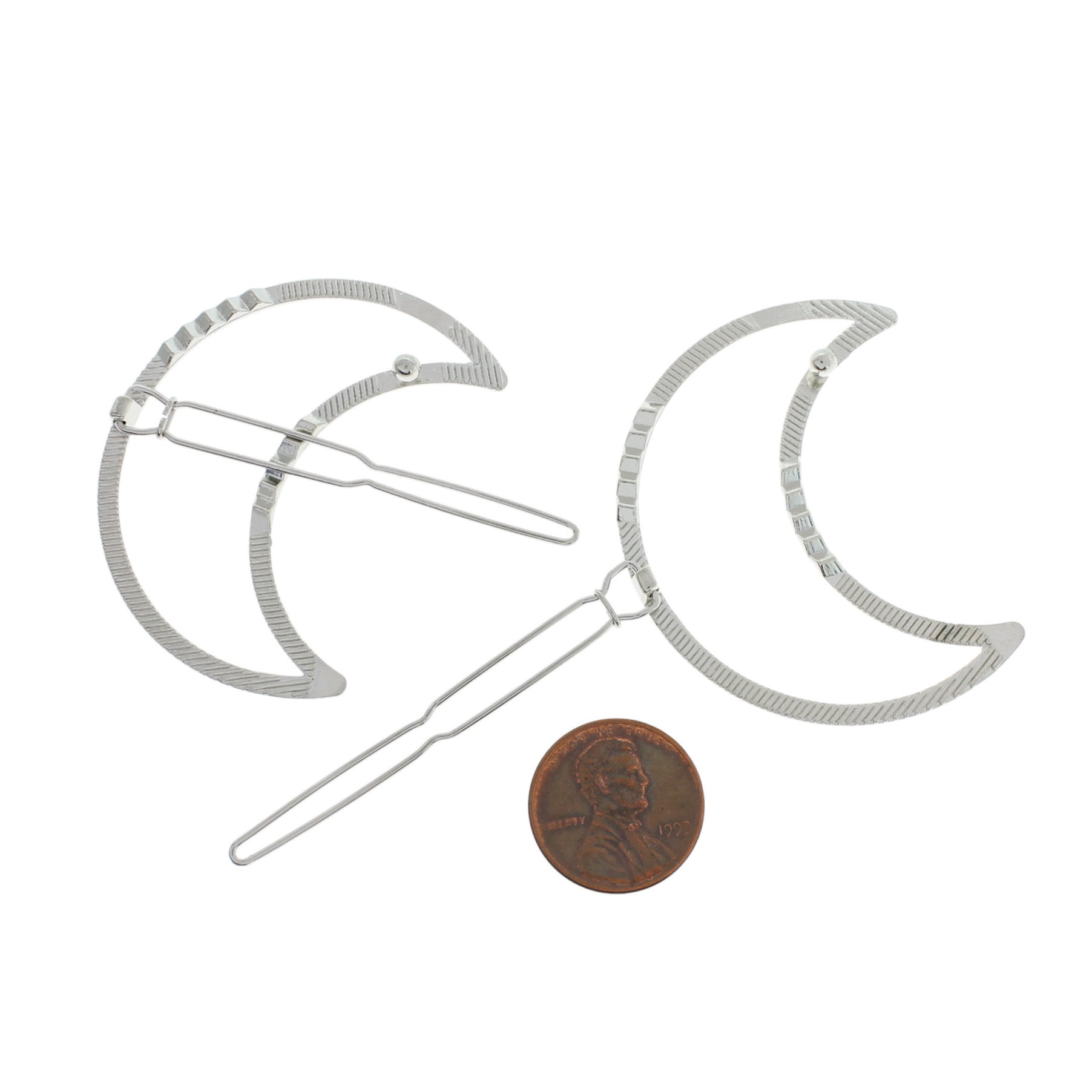 Crescent Moon Silver Tone Hair Clips - 52mm x 40mm - 4 Pieces - FD1048