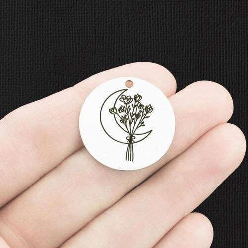 Crescent Moon Stainless Steel 25mm Round Charms - BFS009-6240