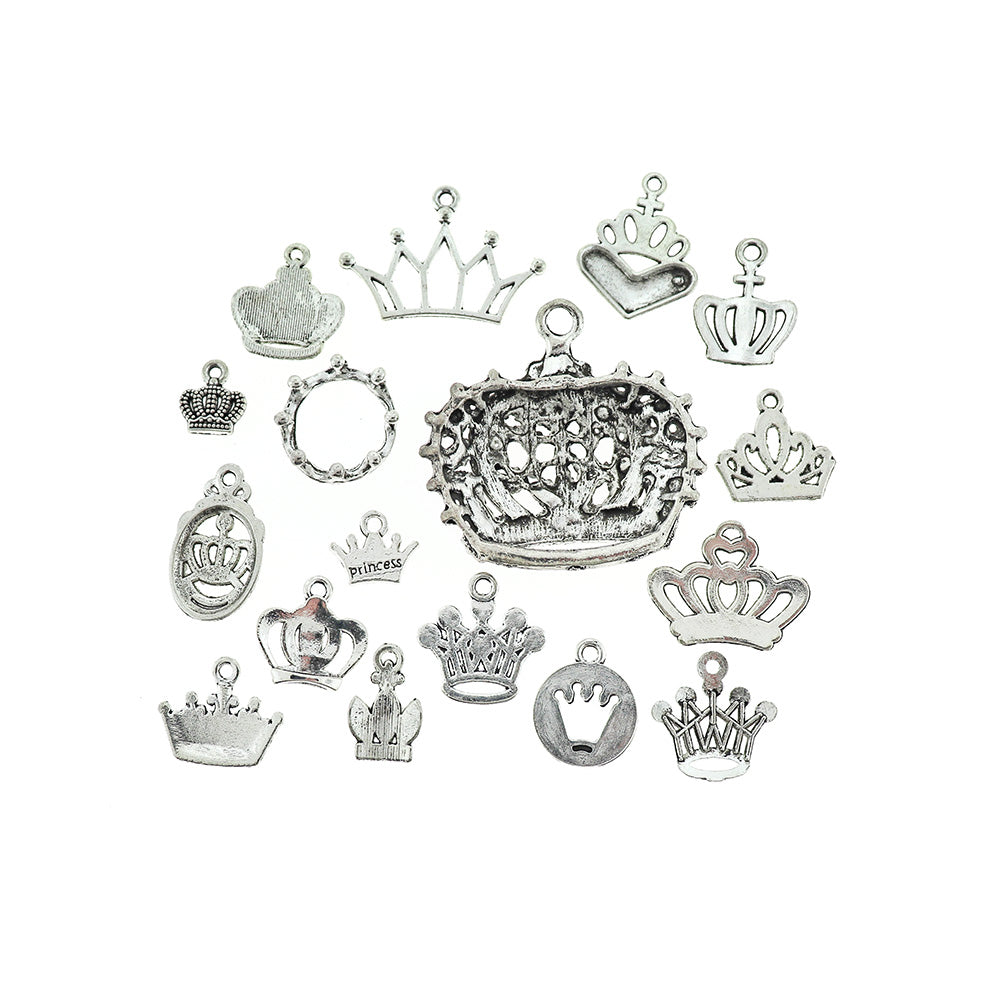 Crown Charm Collection Ton argent antique 17 breloques différentes - COL377