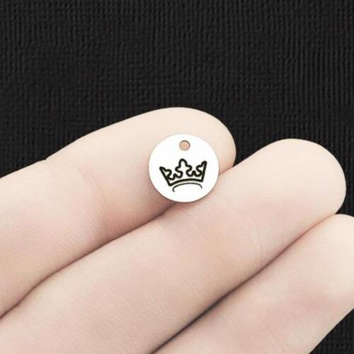 Crown Stainless Steel 10mm Round Charms - BFS005-6365