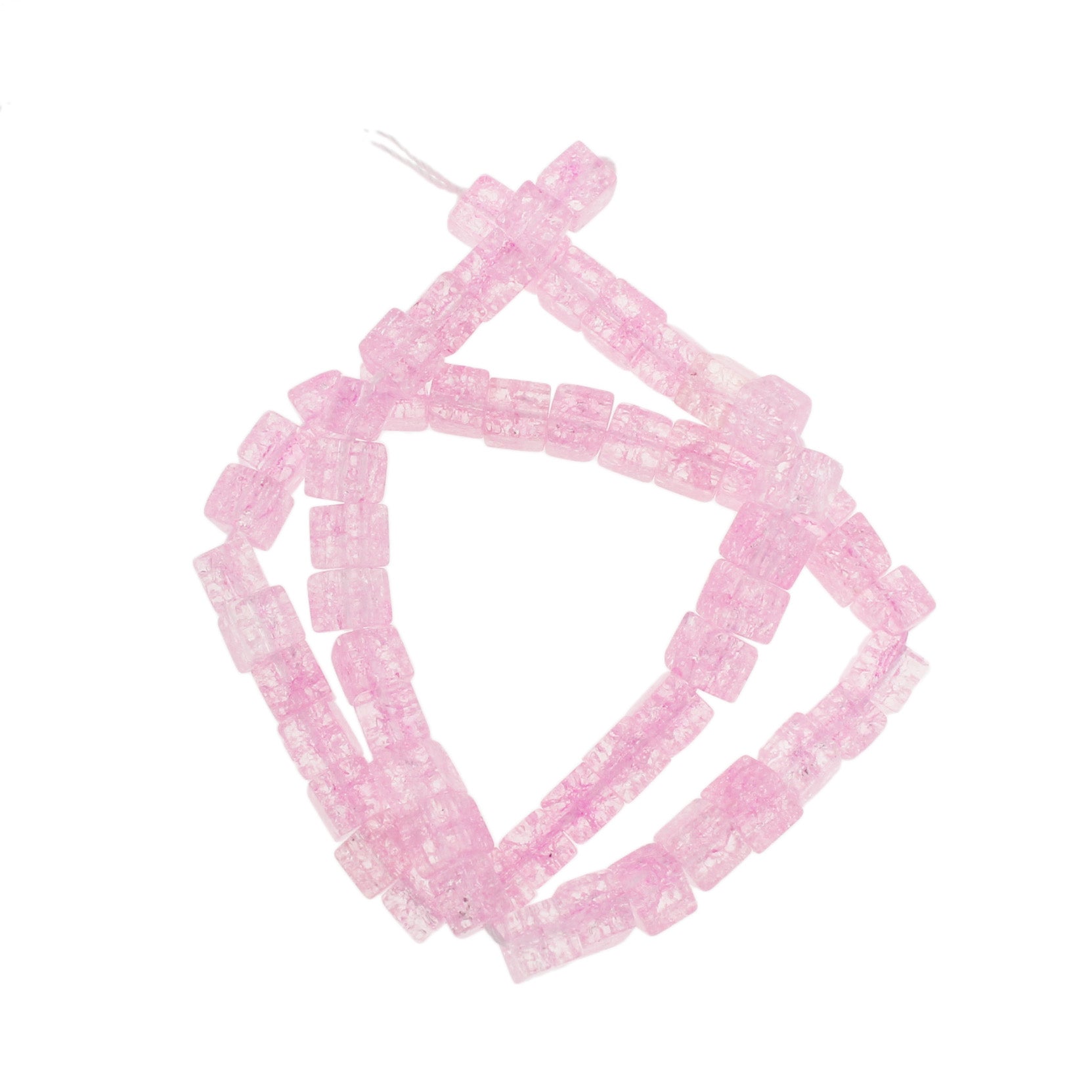 Perles de Verre Cube 6mm - Craquelé Rose Clair - 1 Rang 60 Perles - BD1528