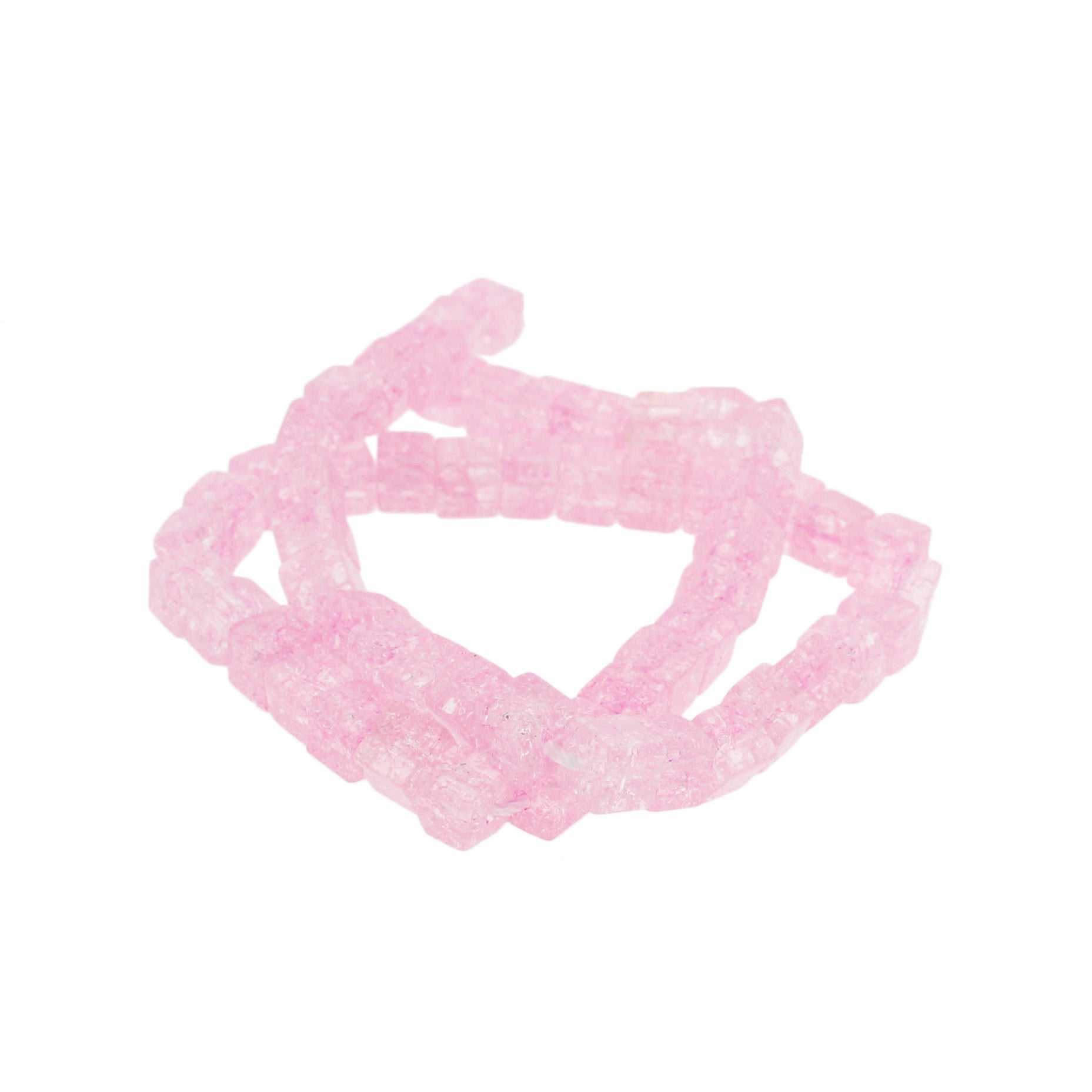 Perles de Verre Cube 6mm - Craquelé Rose Clair - 1 Rang 60 Perles - BD1528