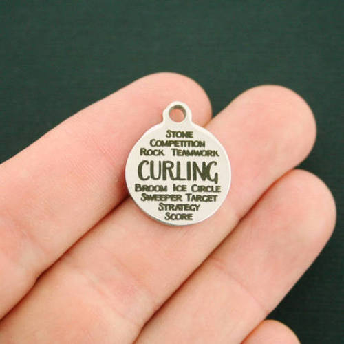 Curling Word Collage Breloques en acier inoxydable - BFS001-1416