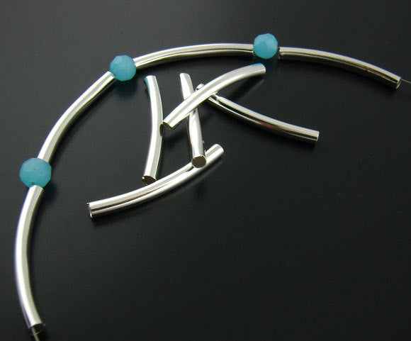 Curved Spacer Beads 3mm x 30mm - Silver Tone - 100 Beads - FD216