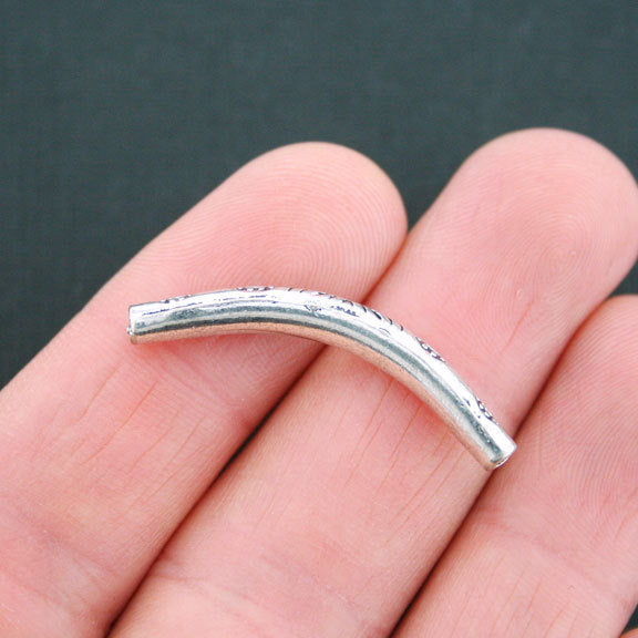 Perles d'espacement en tube incurvé 33 mm x 10 mm - ton argent - 4 perles - SC2436