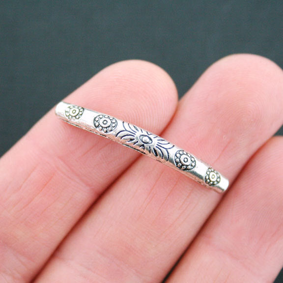 Perles d'espacement en tube incurvé 33 mm x 10 mm - ton argent - 4 perles - SC2436