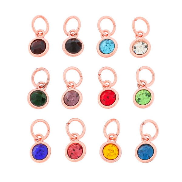 4 Birthstone Rose Gold Tone Charms - Choose Your Month