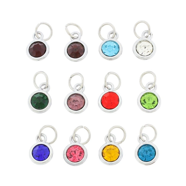 4 Birthstone Silver Tone Charms - Choose Your Month