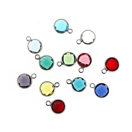 4 Birthstone Drops Silver Tone Charms - Choose Your Month - DBD638